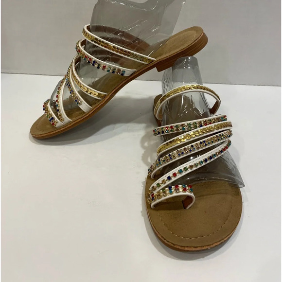 Venus Strappy Multicolored Rhinestone & Sequin Flip Flop Sandals Size 7 - Picture 2 of 10